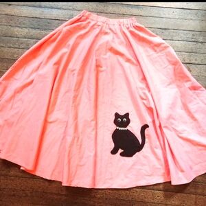 Halloween 50's Black Cat Pink Rockabilly Swing Skirt